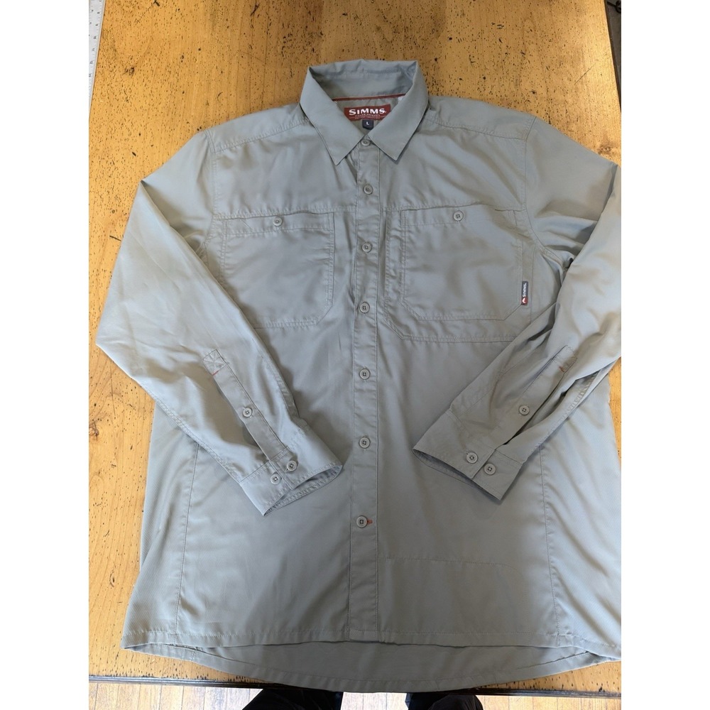 Simms Fishing Products Tan Long Sleeve Button Up Shirt Men Large Outdoor